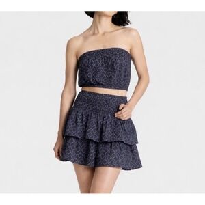 Universal Thread Navy White Cotton Mini Skirt with Ruffle, Geometric Pattern M/L